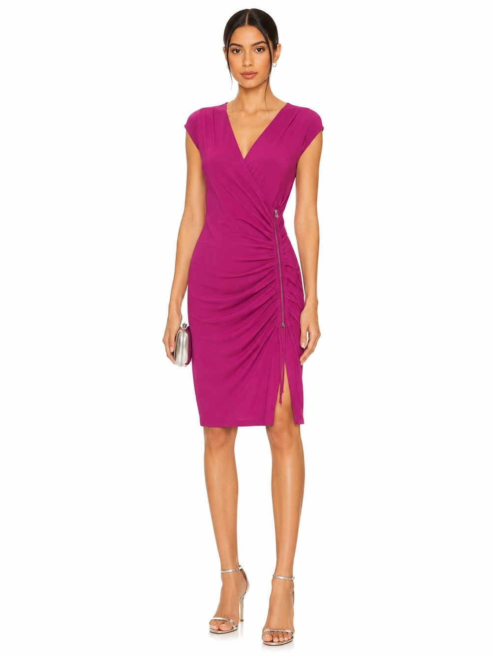 Nicolle Miller vintage pink fusia midi ruched dress with zipper size 2